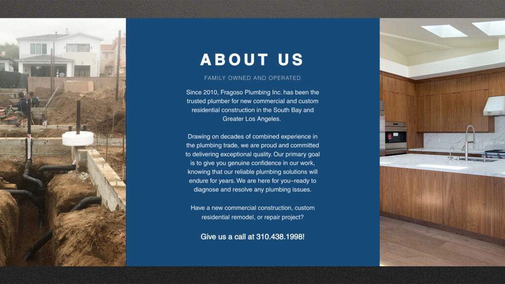 Screenshot of Fragoso Plumbing Inc.'s About Us Section of our revised description to improve SEO Ranking