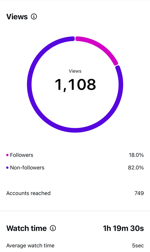 Snapshot of real metrics of the highest views a local small business received on their Instagram Reel, driving brand awareness