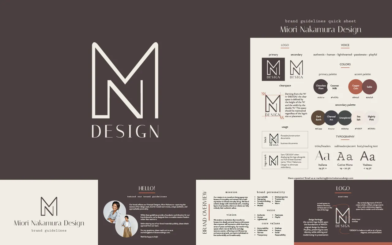 Miori Nakamura Design Brand Development and Design Image containing the brand development and design elements for Miori Nakamura Design